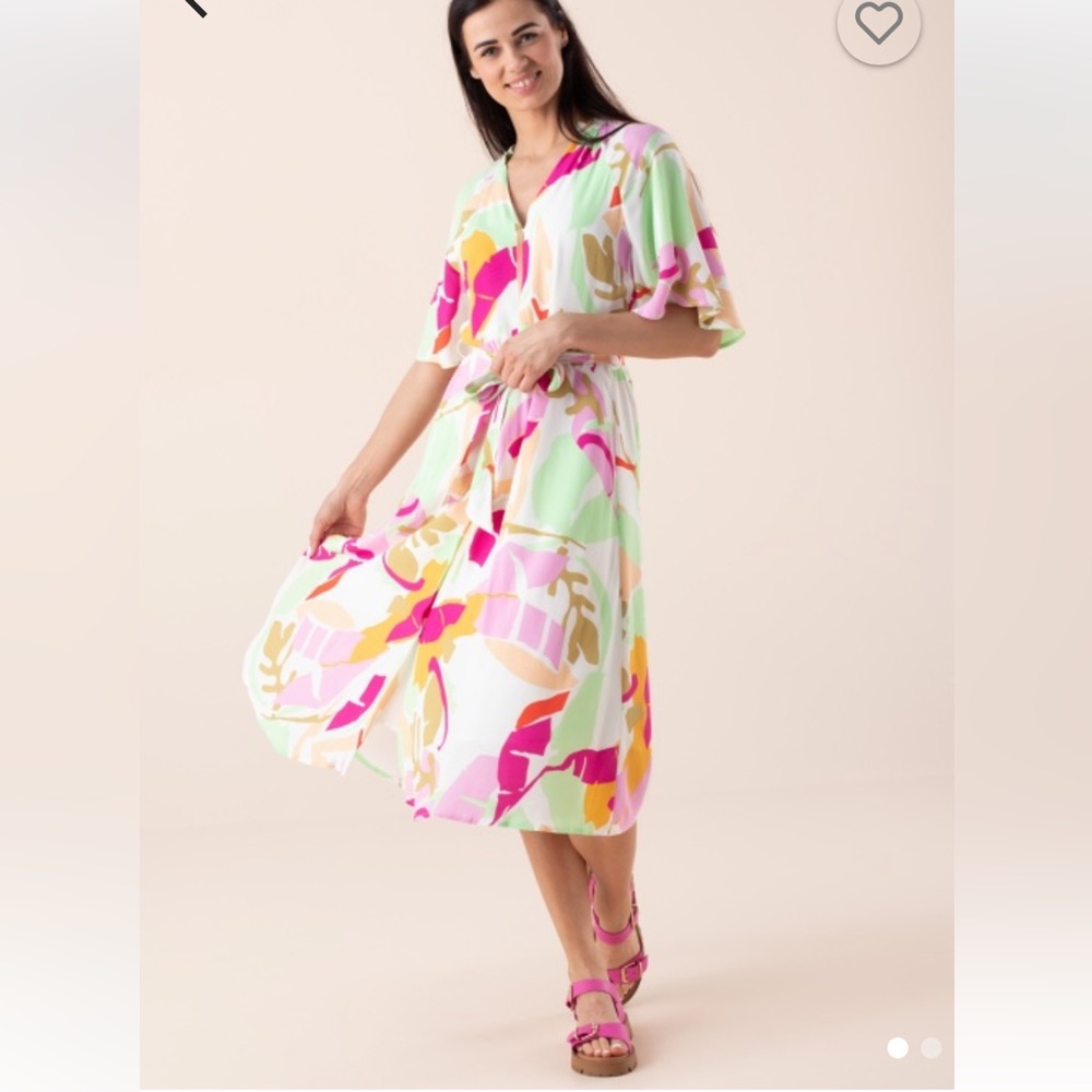 NWOT Y.A.S Floral V-Neck Midi Dress in Pastel Multi Size M